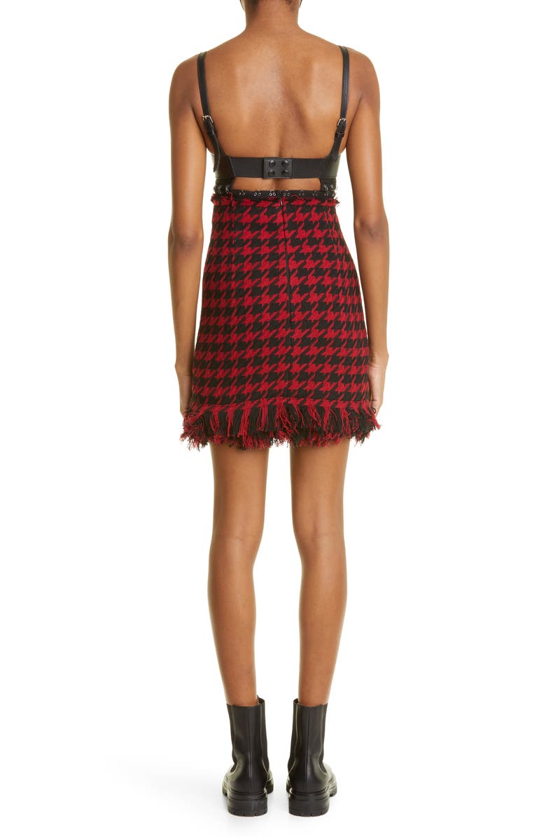 MONSE Hook & Eye Cutout Leather & Tweed Minidress, Alternate, color, 