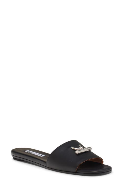 Alexander Mcqueen T-bar Leather Flat Sandals In Black/silver