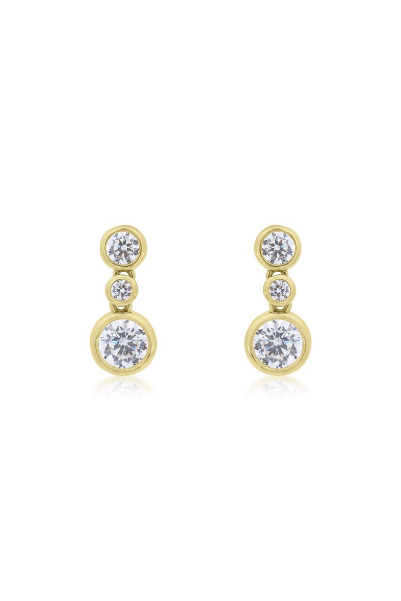 CZ Triple Bezel Drop Earrings, Alternate, color, Gold Plated Sterling Silver