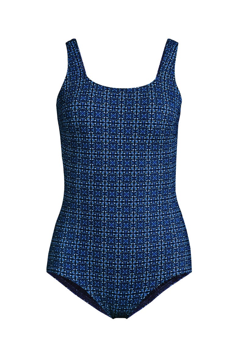 Plus Size DD-Cup Scoop Neck One Piece Swimsuit, Alternate, color, Navy Mosaic Mini Tile