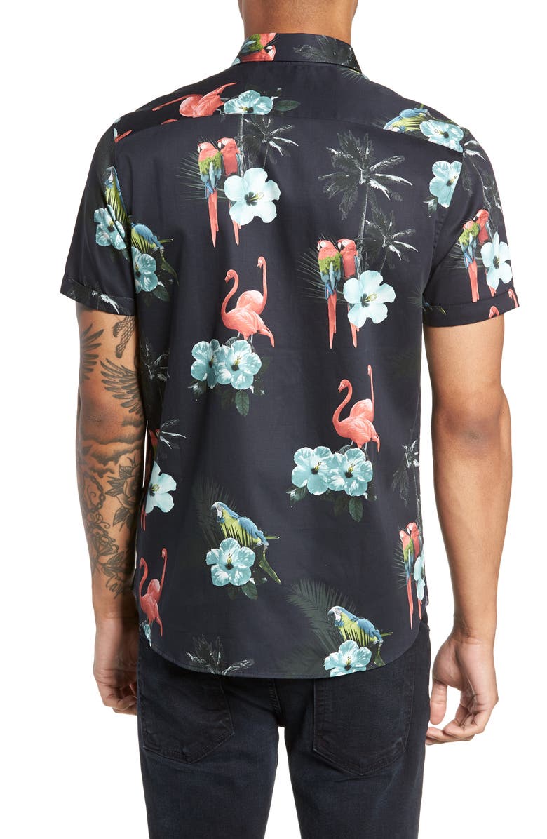 Ted Baker London Chela Slim Fit Tropical Print Sport Shirt, Alternate, color, 