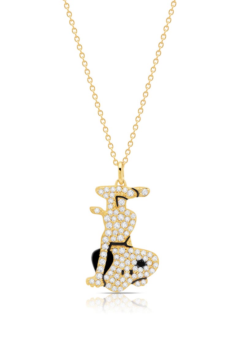 Snoopy Headstand Pavé Pendant Necklace, Main, color, 18KT YELLOW GOLD / CLEAR STONE