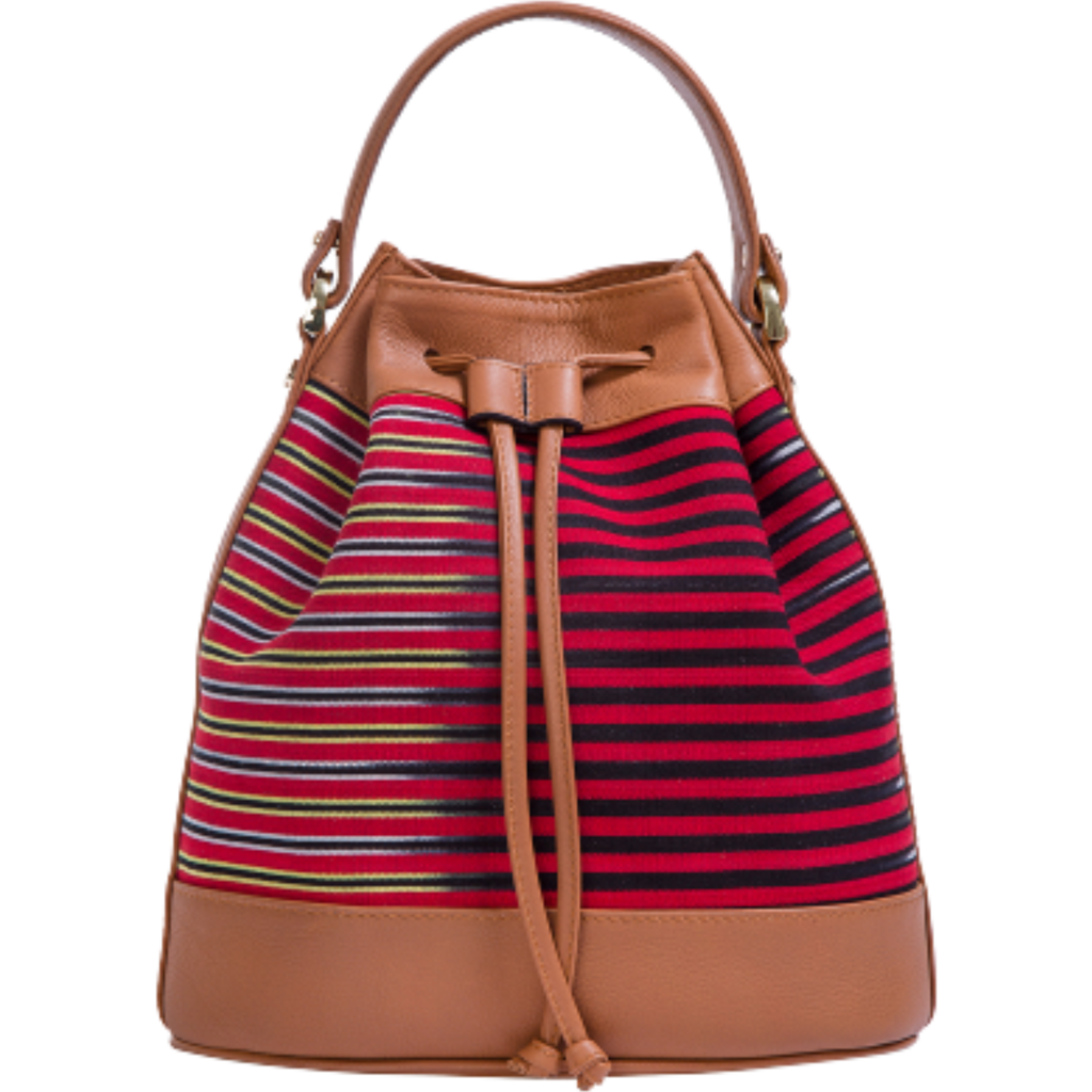 Kai & Vrosi K'ai & Vrosi Leather & Striped Fabric Pattern Convertible Bag In Brown