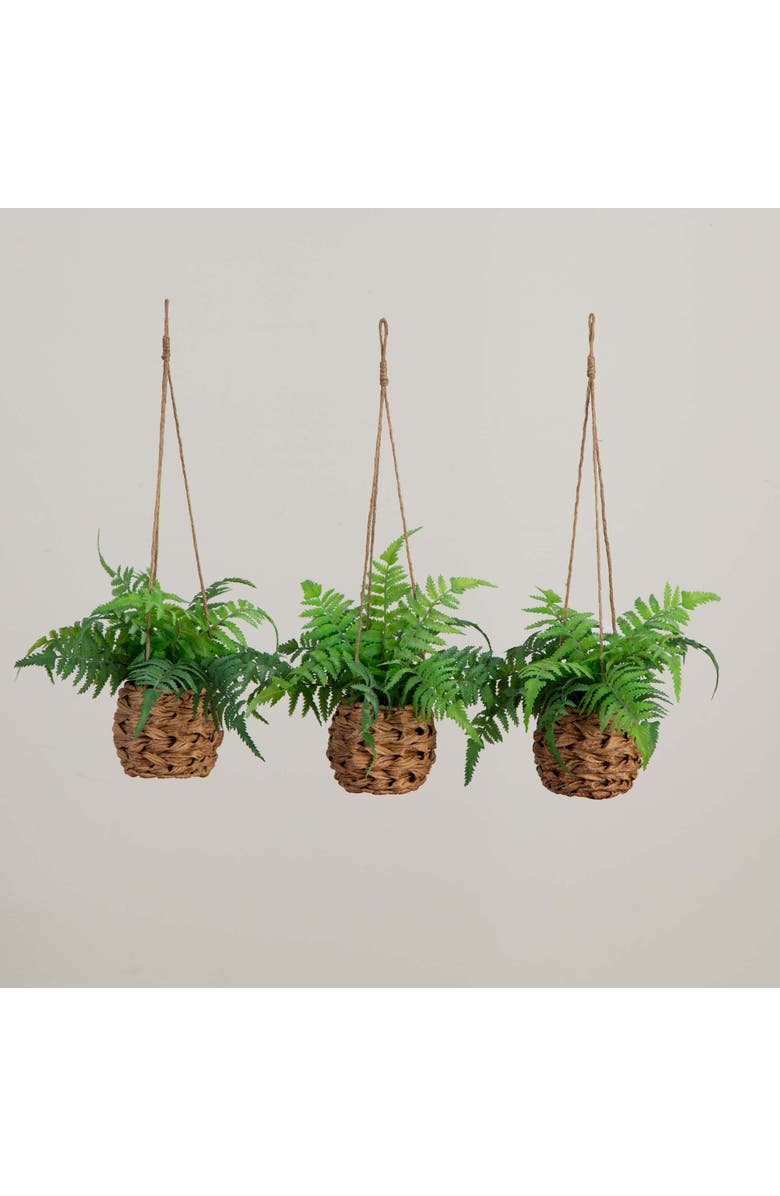 NEARLY NATURAL 10-in UV Resistant Artificial Boston Fern in Hanging Wicker Basket (Indoor/Outdoor) - Set of 3, Alternate, color, Green
