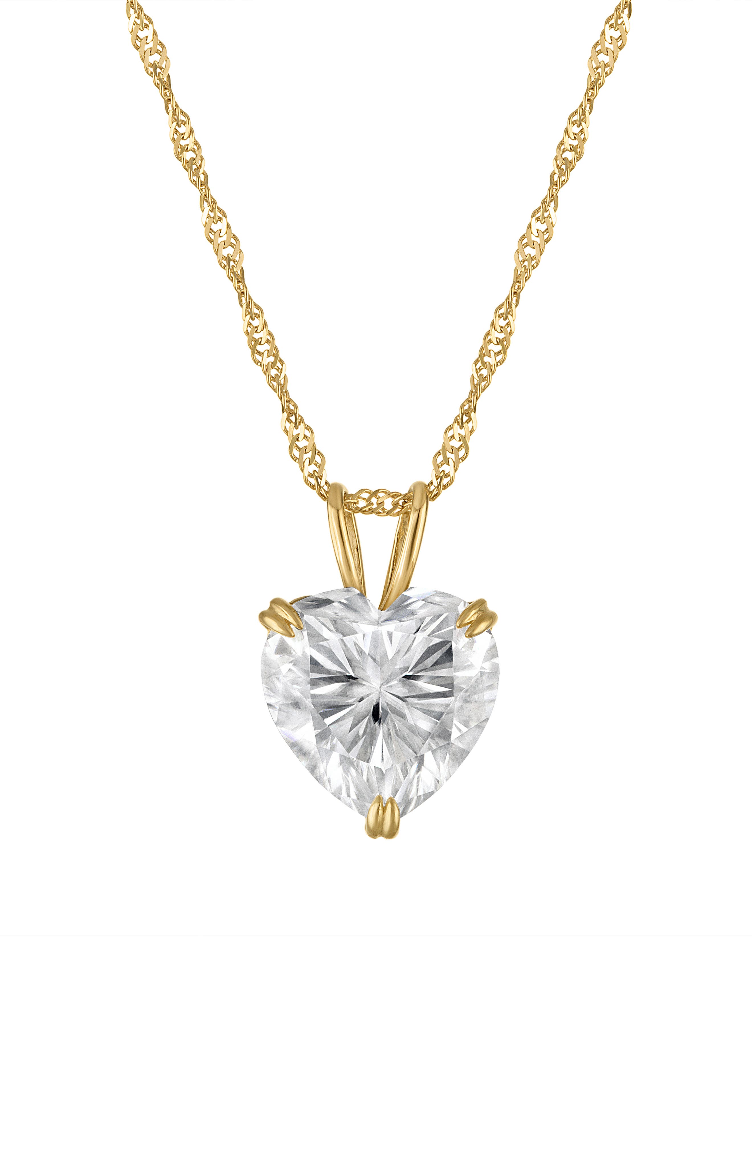 FZN 14k Gold Moissanite Heart Pendant Necklace