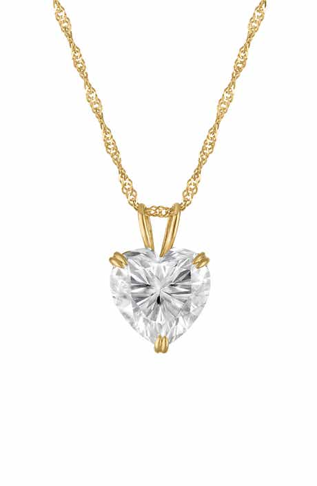 FZN 14k Gold Moissanite Heart Pendant Necklace