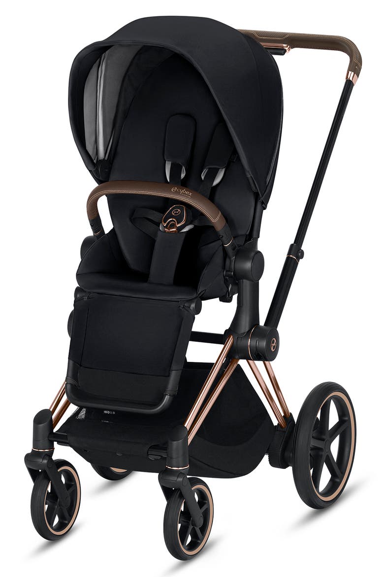 e-Priam Rose Gold Electronic Stroller with All Terrain Wheels, Main, color, PREMIUM BLACK