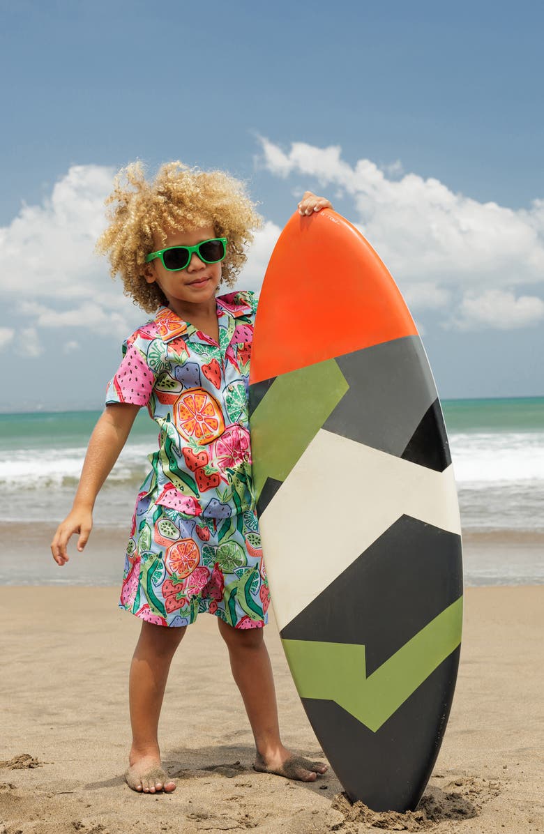 Boardies Kids' Ice & Slice Print Short Sleeve Button-Up Shirt, Alternate, color, 