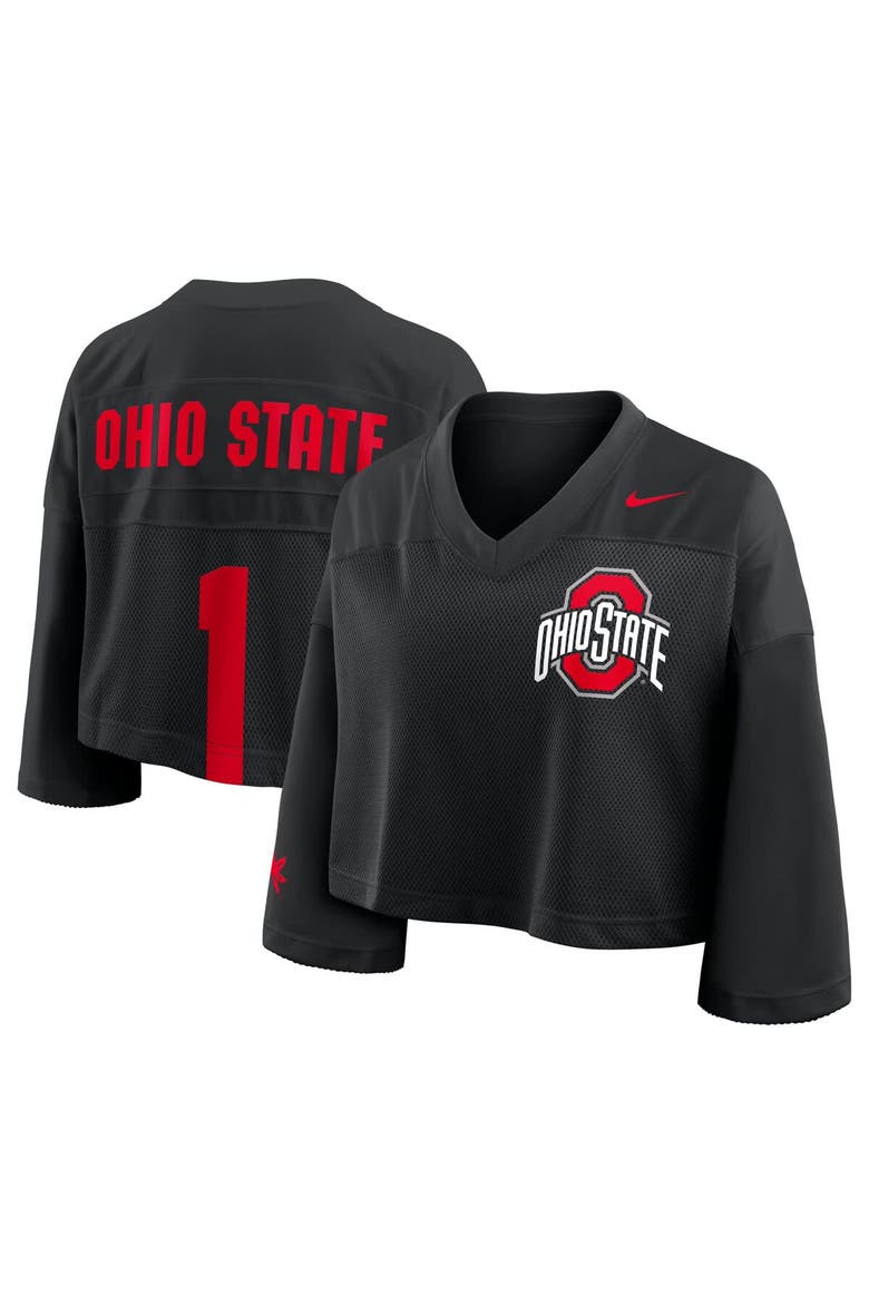 Women's Nike Black Ohio State Buckeyes Cropped Mesh Fashion Jersey, Alternate, color, Black