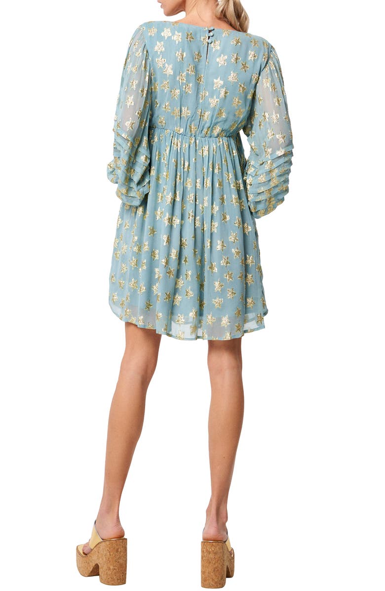 CIEBON Sallie Metallic Star Print Long Sleeve Minidress, Alternate, color, Dusty Blue