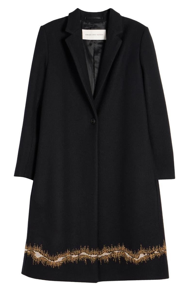 Dries Van Noten Richy Embroidered Hem Wool Flannel Coat, Alternate, color, 