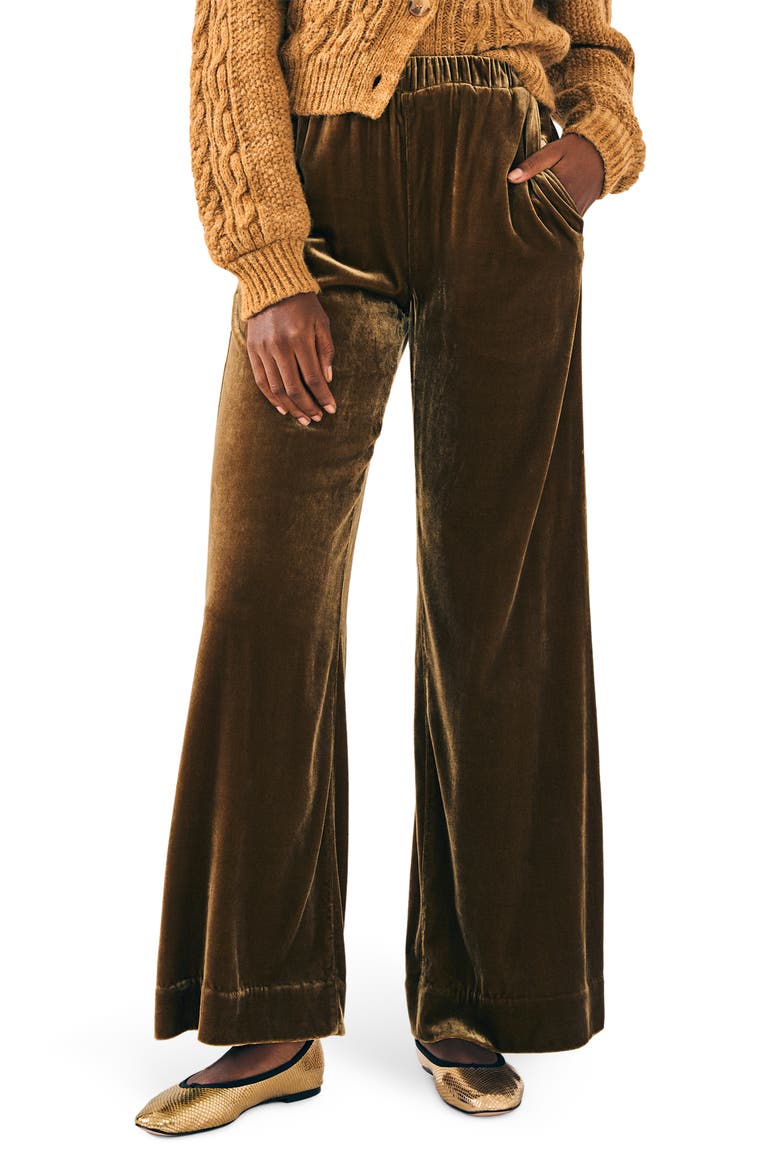Genevieve Wide Leg Stretch Velvet Pants, Main, color, BREEN