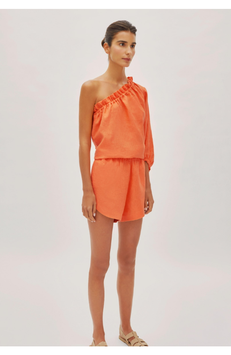 Labeca London Capri Citrus Linen Shorts, Alternate, color, Orange