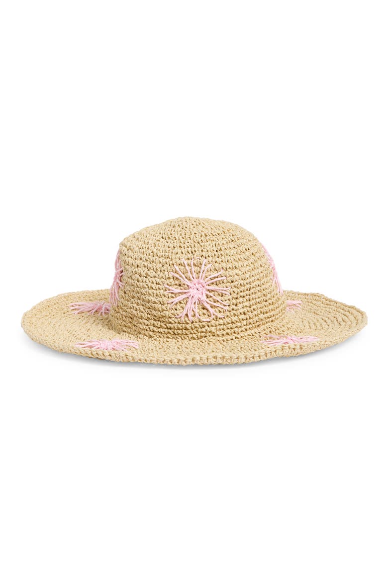 Floral Embroidered Straw Floppy Hat, Alternate, color, PINK