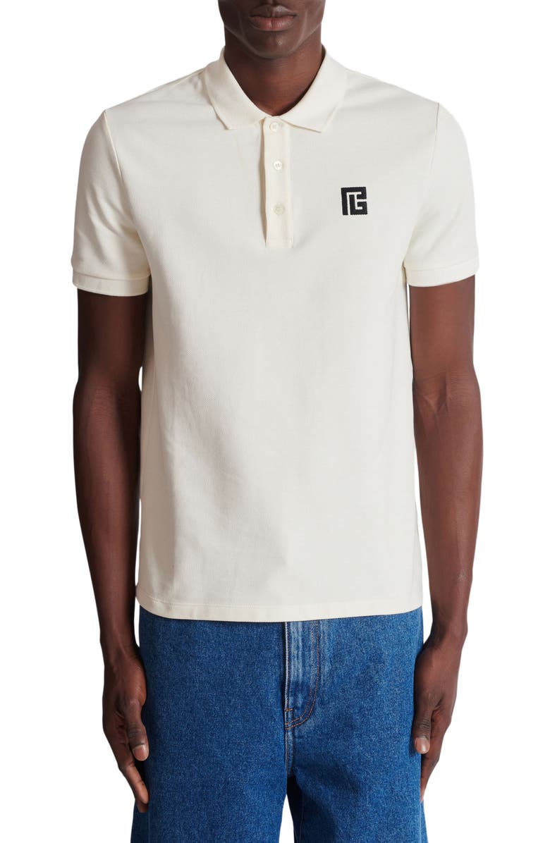 Balmain Embroidered cotton polo, Alternate, color, White