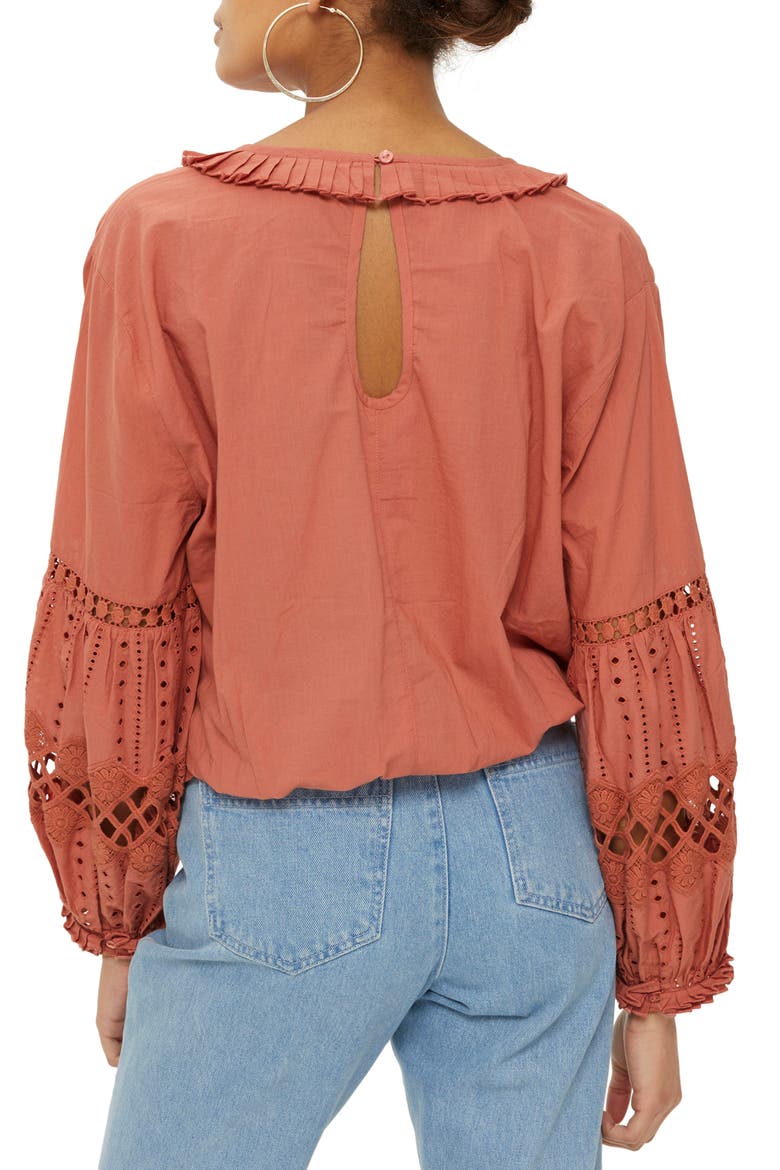 Cutwork Balloon Sleeve Blouse, Alternate, color, DUSTY PINK