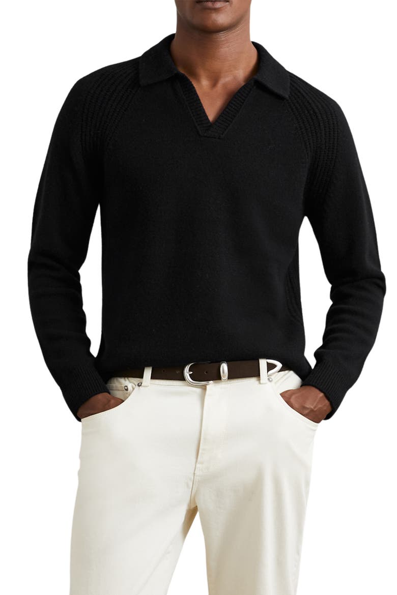 Banbury Wool & Cashmere Johnny Collar Sweater, Main, color, BLACK