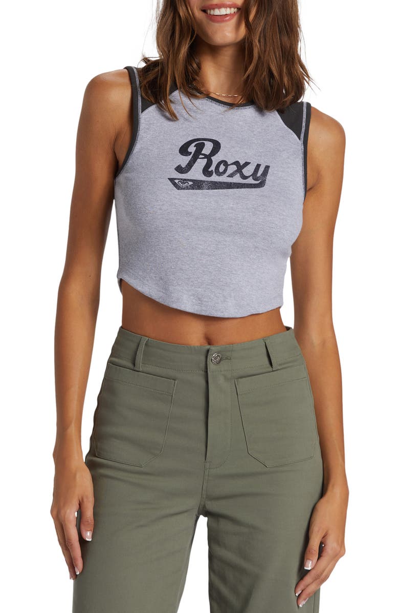 Roxy Script Logo Crop Graphic Tank, Main, color,