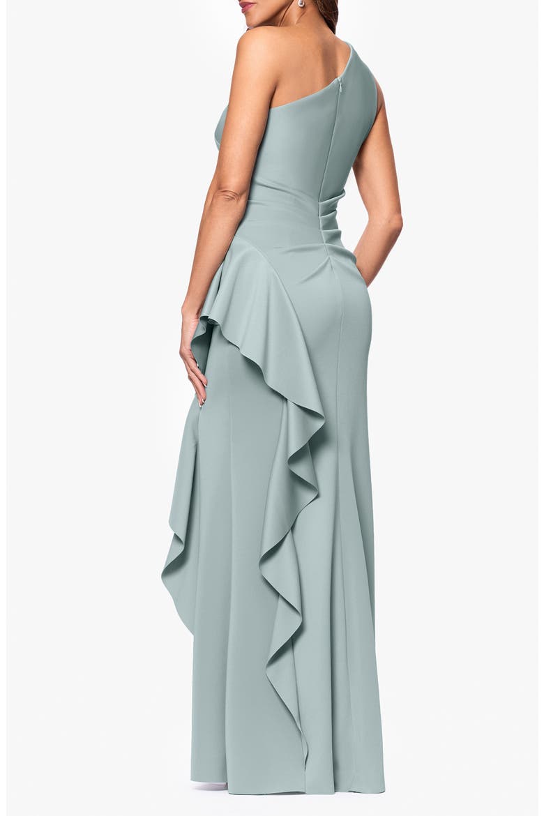 One-Shoulder Ruffle Scuba Crepe Gown, Alternate, color, SAGE