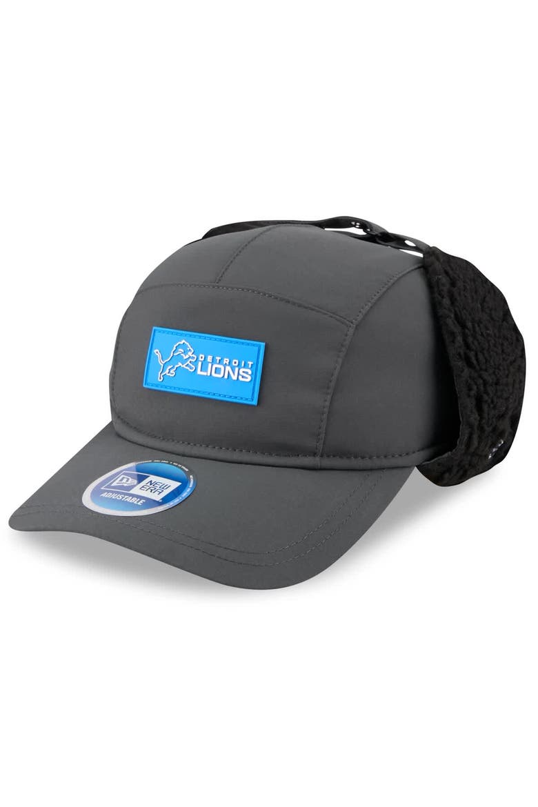 Men's New Era Charcoal Detroit Lions 2025 Sideline Cold Weather Runner Dog Ear Adjustable Hat, Main, color, Charcoal