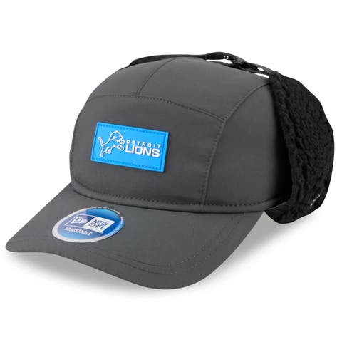 Men's New Era Charcoal Detroit Lions 2025 Sideline Cold Weather Runner Dog Ear Adjustable Hat