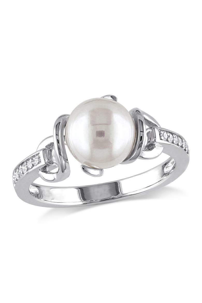 Diamond & 8-8.5mm Freshwater Pearl Twist Ring, Main, color, WHITE