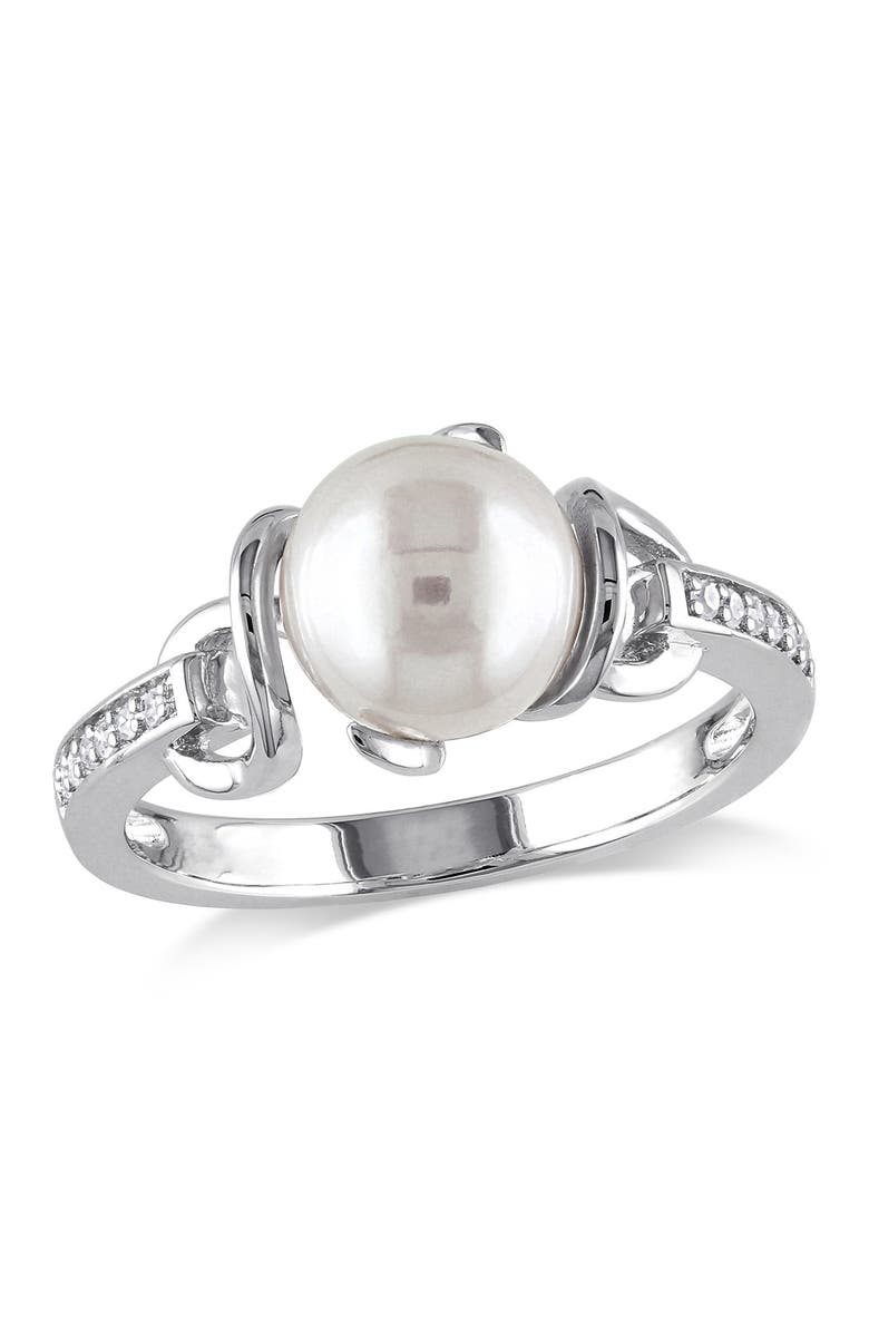 DELMAR Diamond & 8-8.5mm Freshwater Pearl Twist Ring, Main, color, White