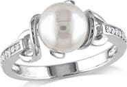 DELMAR Diamond & 8-8.5mm Freshwater Pearl Twist Ring