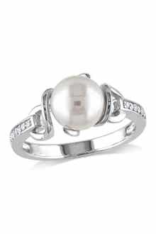 DELMAR Diamond & 8-8.5mm Freshwater Pearl Twist Ring