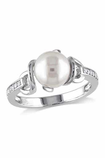 Diamond & 8-8.5mm Freshwater Pearl Twist Ring