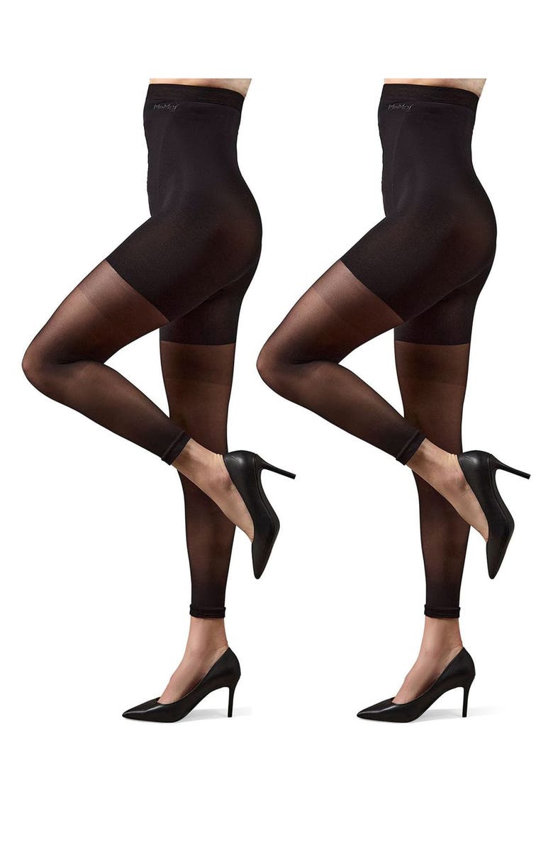 MeMoi 2-Pack High Waist Super Footless Shaper Tights, Alternate, color, Black