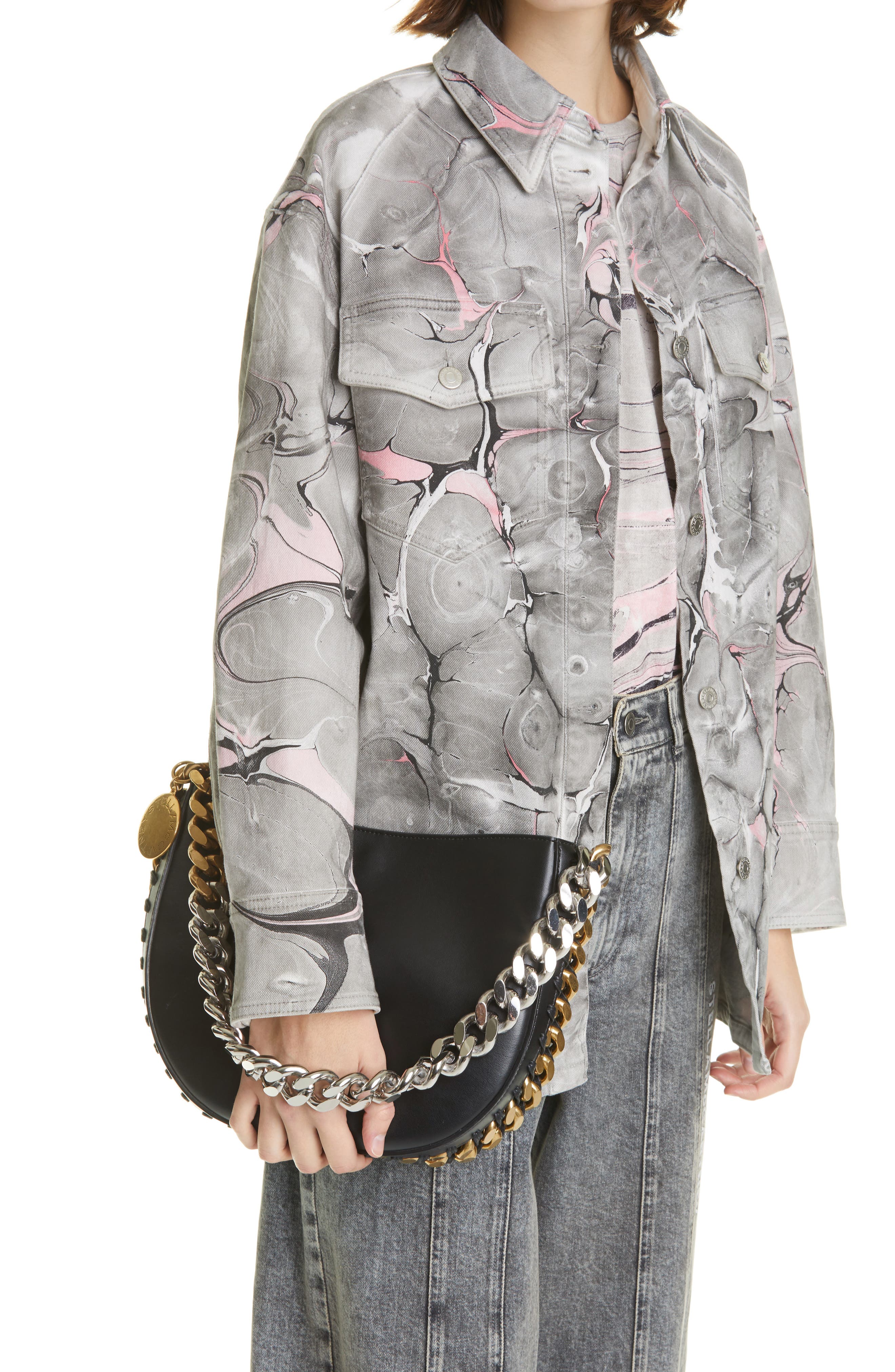 Stella McCartney Medium Frayme Faux Leather Shoulder Bag, Alternate, color, 