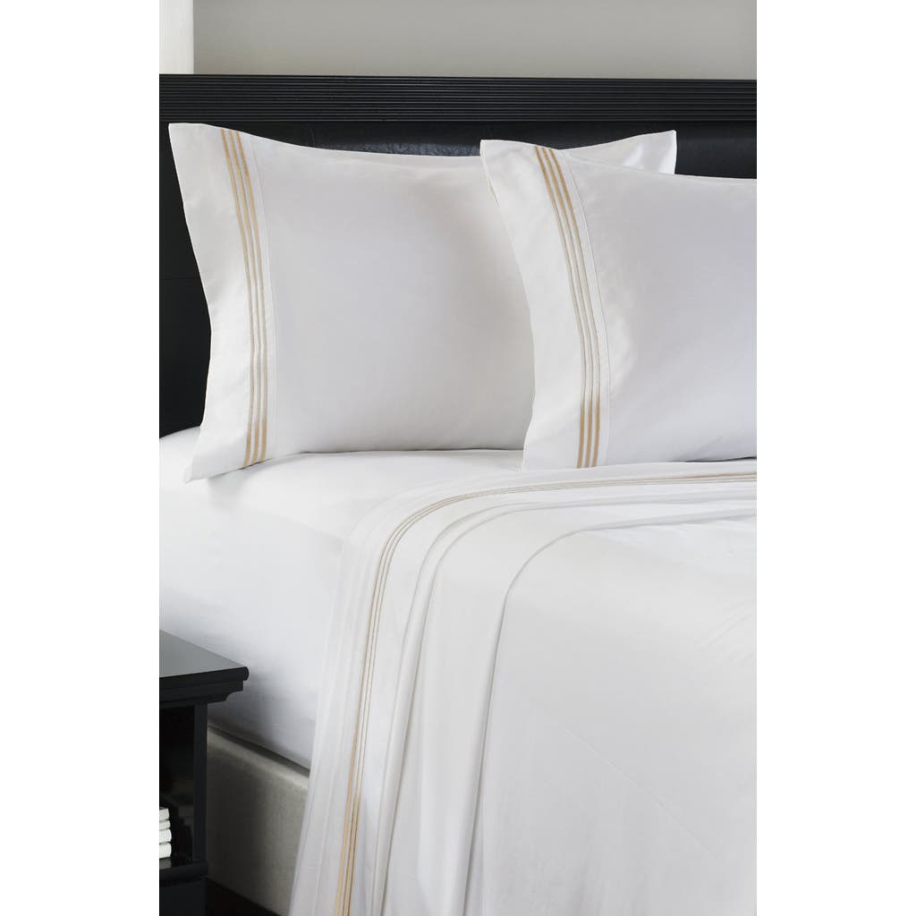 Luxury Home Embroidered Line 3-piece Sheet Set In Gold