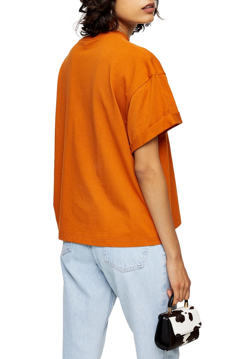 Boxy Roll Tee, Alternate, color, BROWN