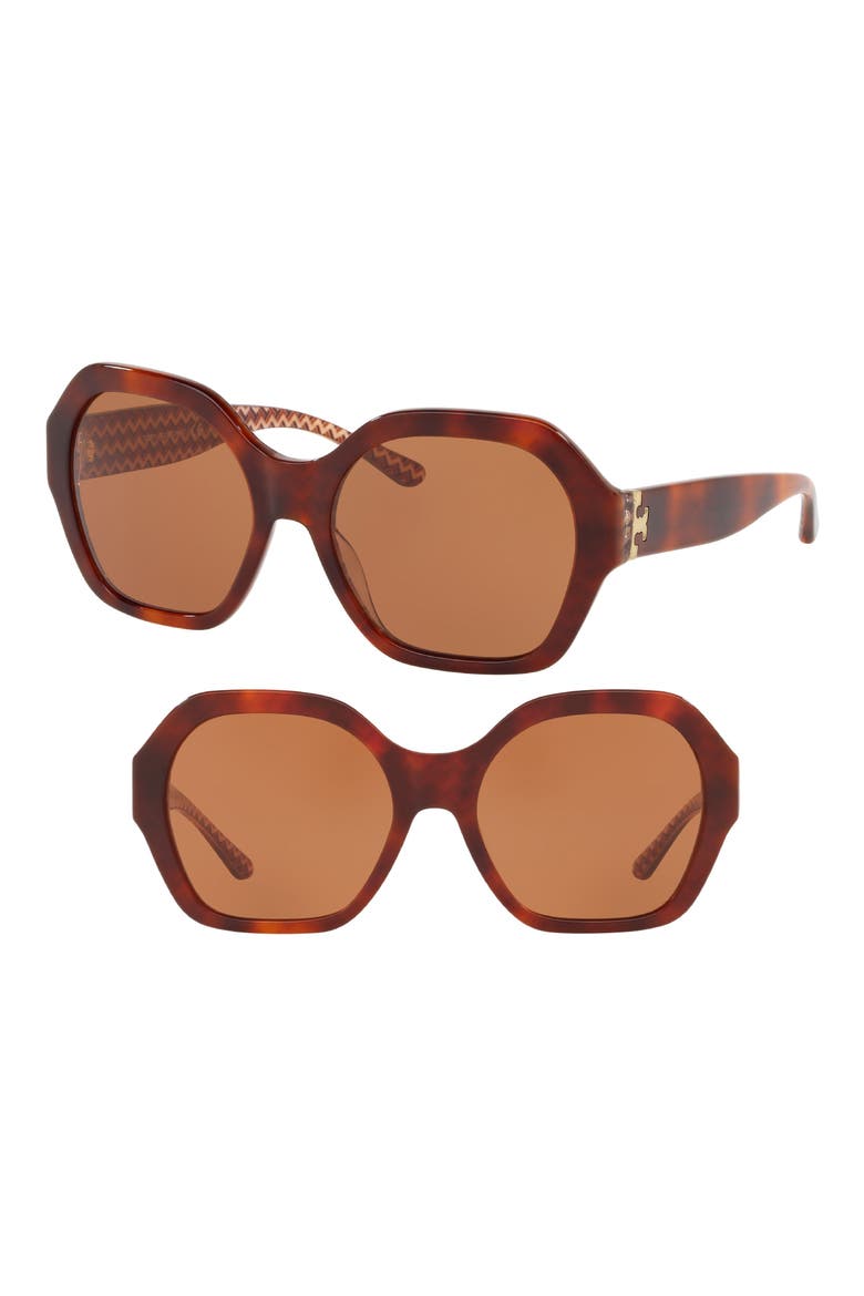 Serif T Pattern 57mm Hexagon Sunglasses, Main, color, TORTOISE/ ORANGE