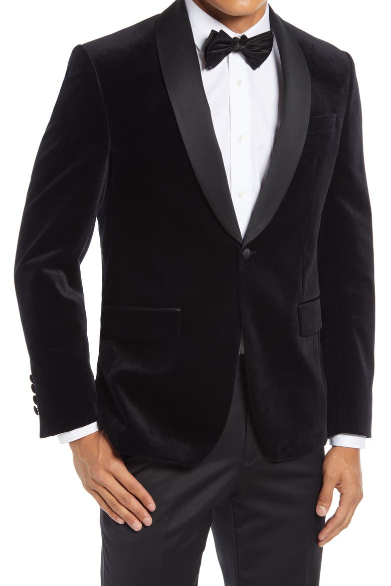 Josh Trim Fit Velvet Dinner Jacket, Main, color, BLACK