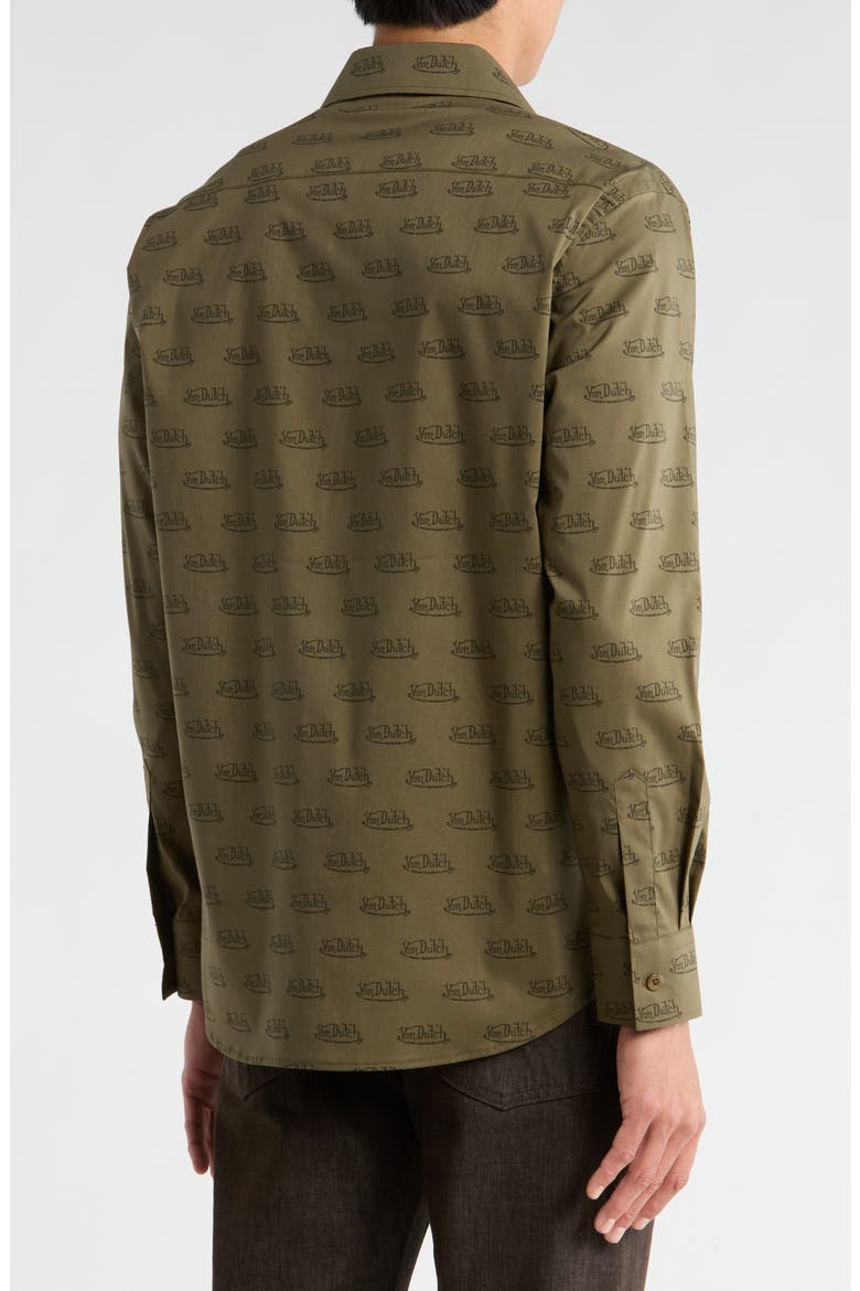 Logo Button-Up Shirt, Alternate, color, ARMY GREEN