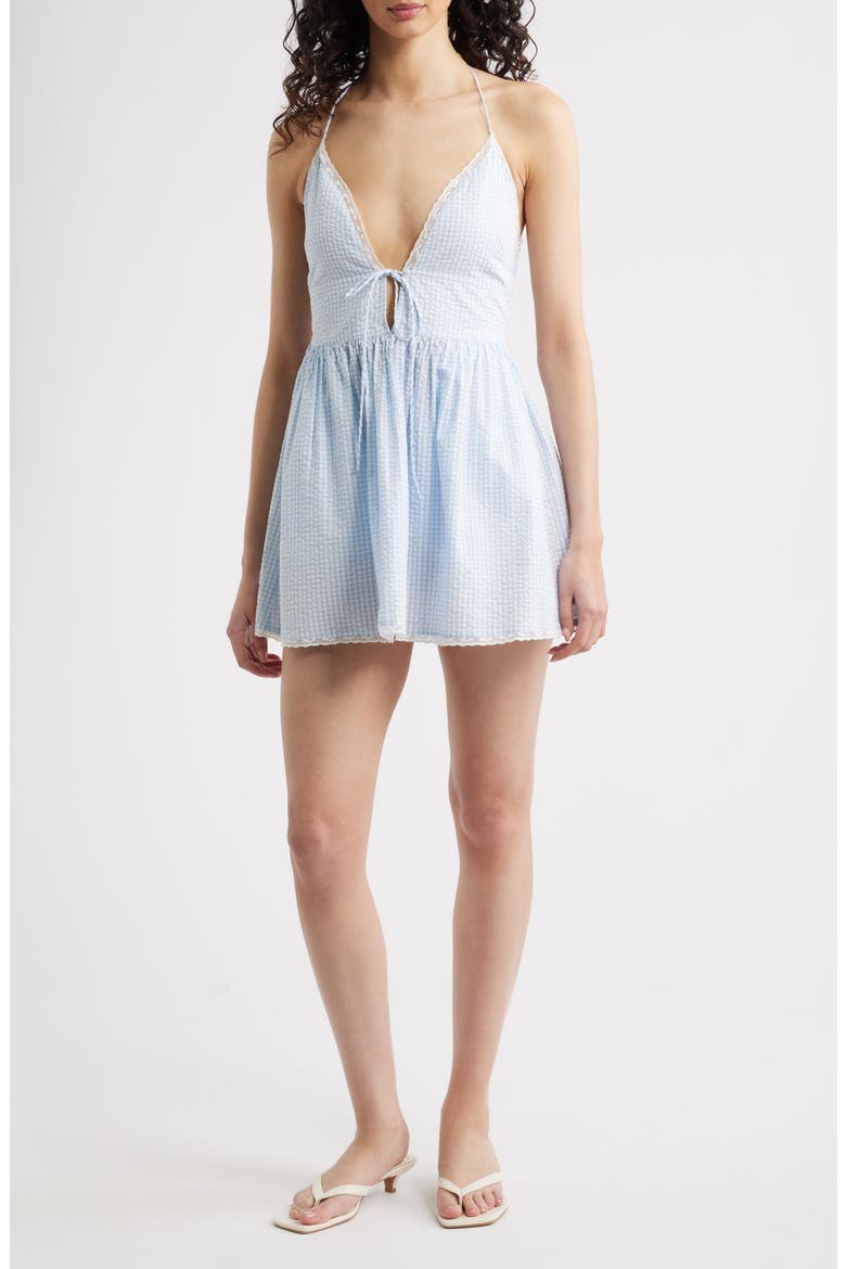 Khloe Plaid Halter Minidress, Main, color, MORNING COAST