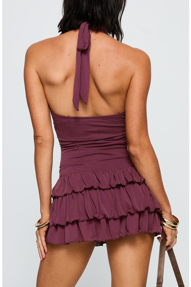 Under the Moonlight Ruffle Halter Minidress, Alternate, color, WINE