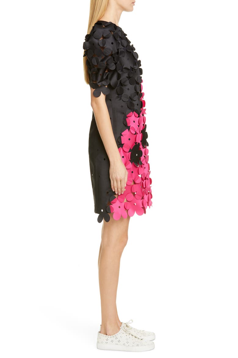 Laser Cut Floral Appliqué Dress, Alternate, color, BLACK/ FUCHSIA PINK