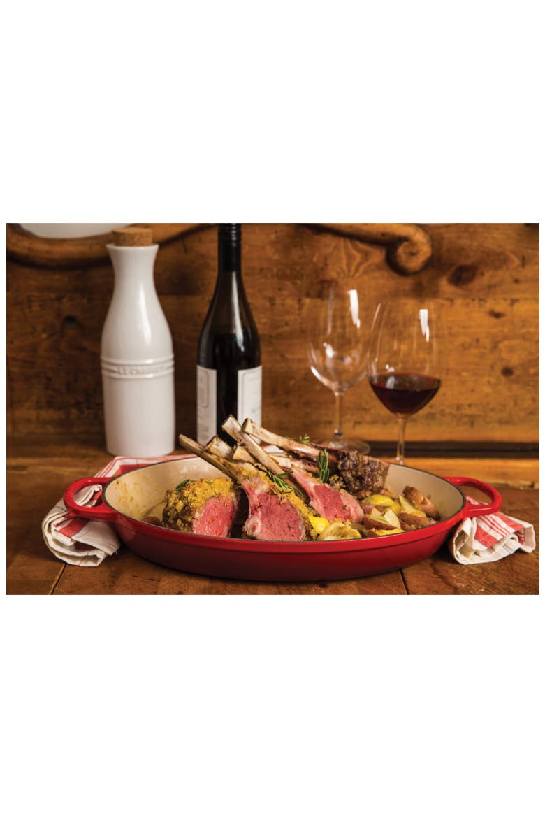 Signature 3 Quart Enameled Cast Iron Oval Baker, Alternate, color, CERISE