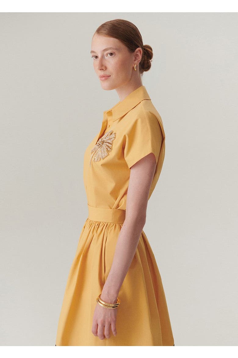 Lennon Stone Embellished Short Sleeve Cotton Shirt, Alternate, color, CAMEL