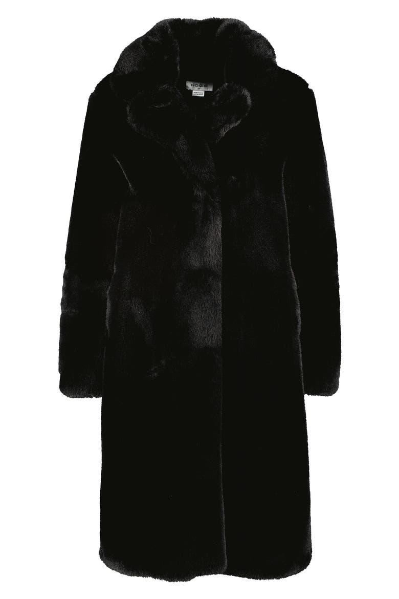 Savannah Faux Fur Longline Coat, Alternate, color, BLACK