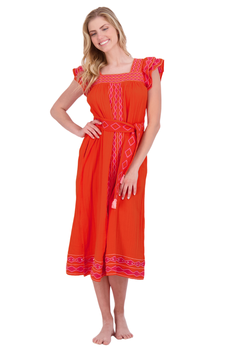 Mer St. Barth Maxi Sandrine Dress, Main, color, Poppy Embroidery