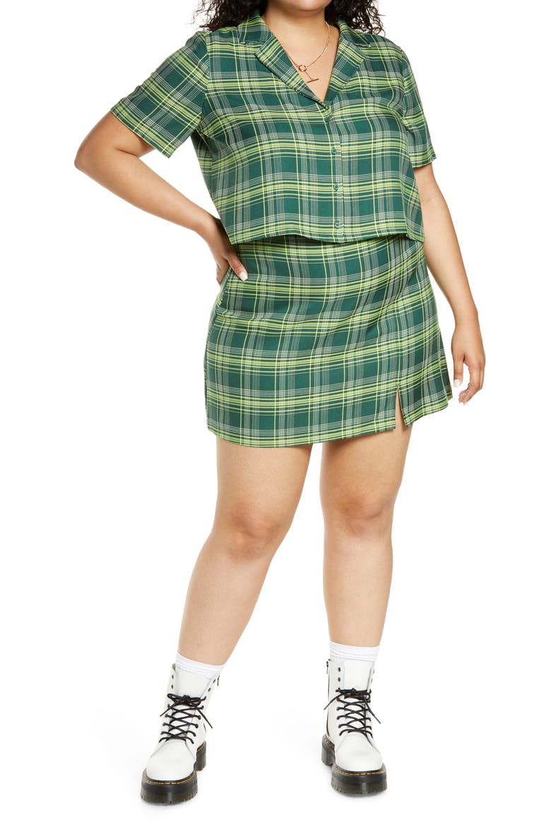 Plaid Crop Button-Up Shirt, Main, color, GREEN VERONIKA PLAID