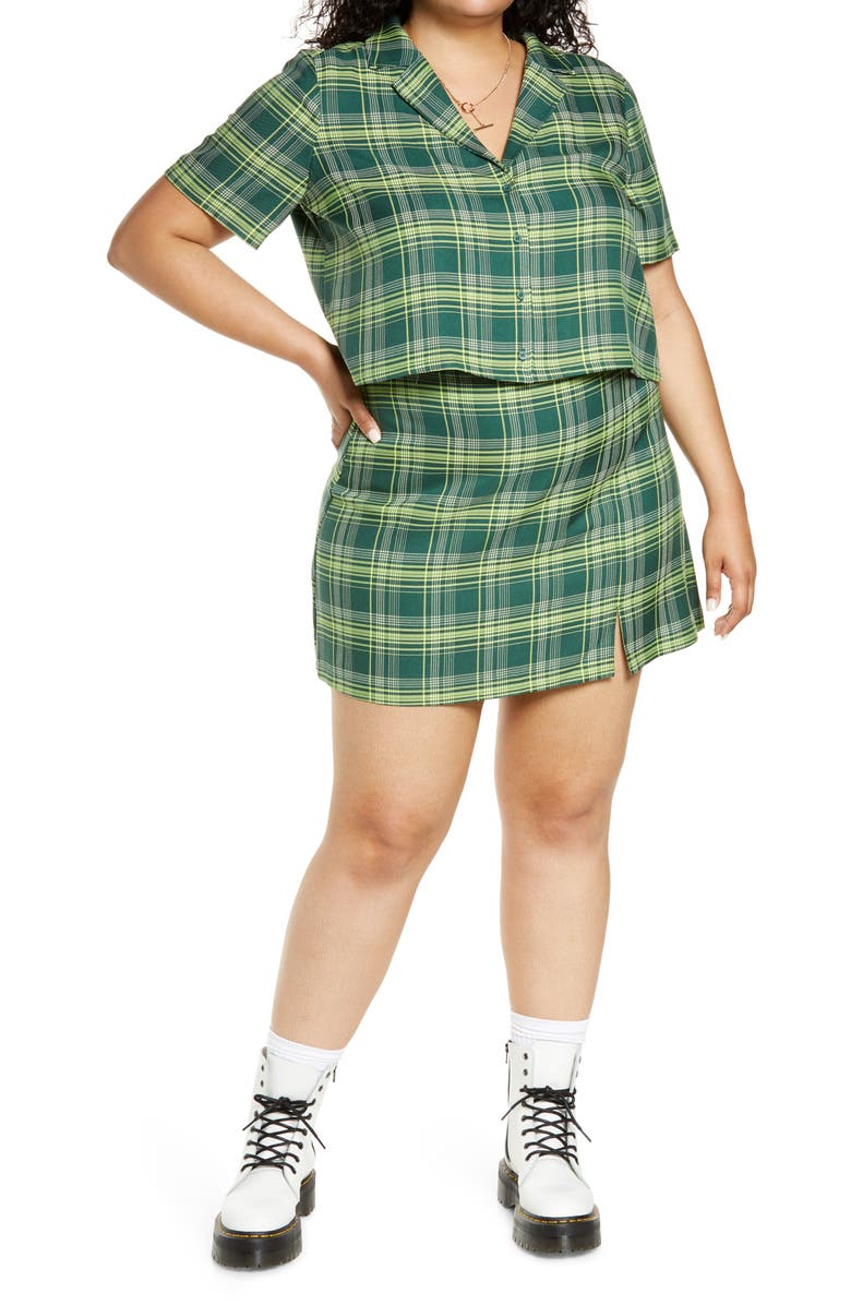 BP. Plaid Crop Button-Up Shirt, Main, color,