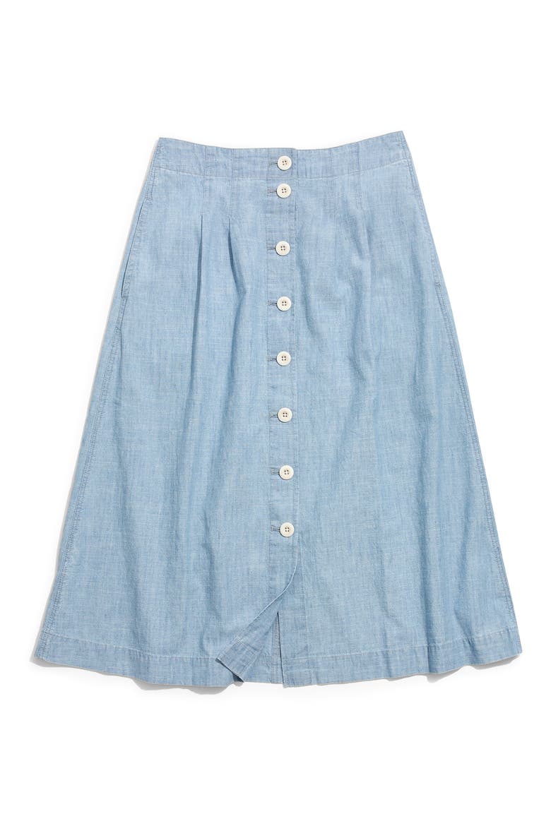Chambray Patio Button Front Midi Skirt, Alternate, color, WEATHERLY WASH