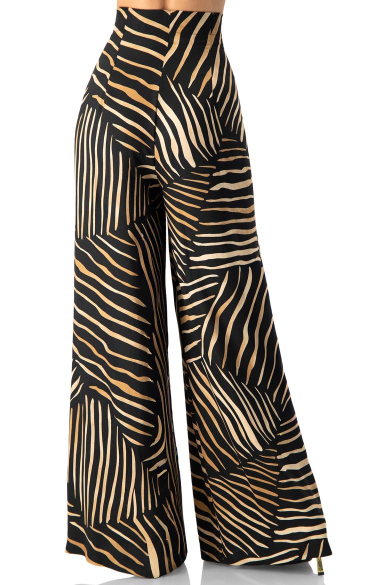 Wide-Leg Patterned Trousers, Alternate, color, Black