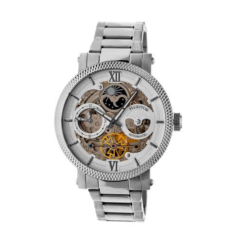 Heritor Automatic Aries Skeleton Dial Bracelet Watch In Silver/white
