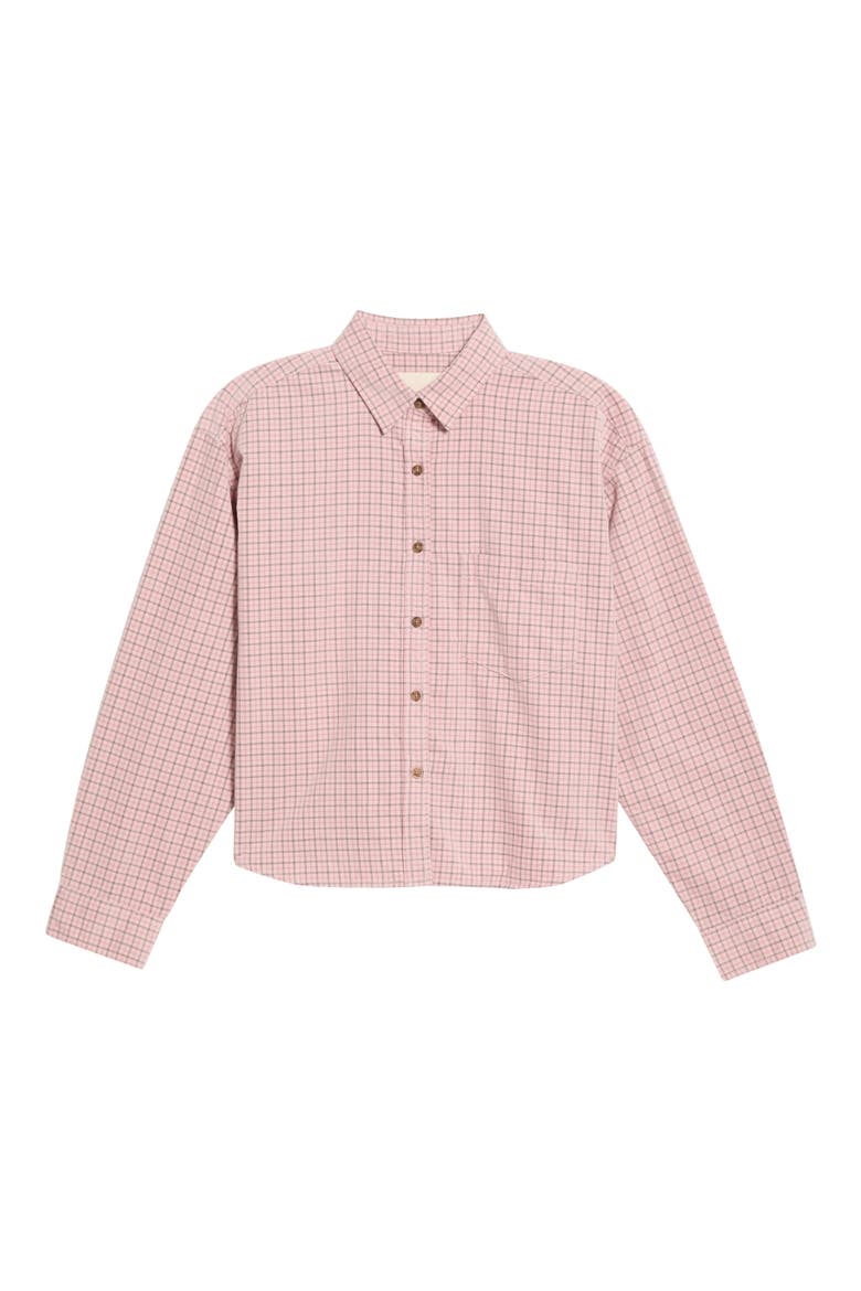 Tattersall Cotton Corduroy Crop Button-Up Shirt, Alternate, color, MAUVE TATTERSALL